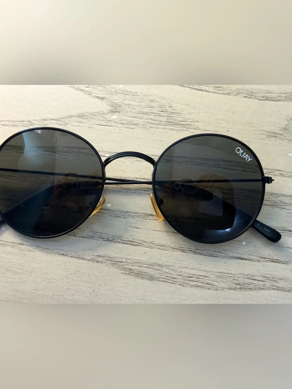 Quay Australia Black Round Metal Sunglasses with Gold Nose Pads